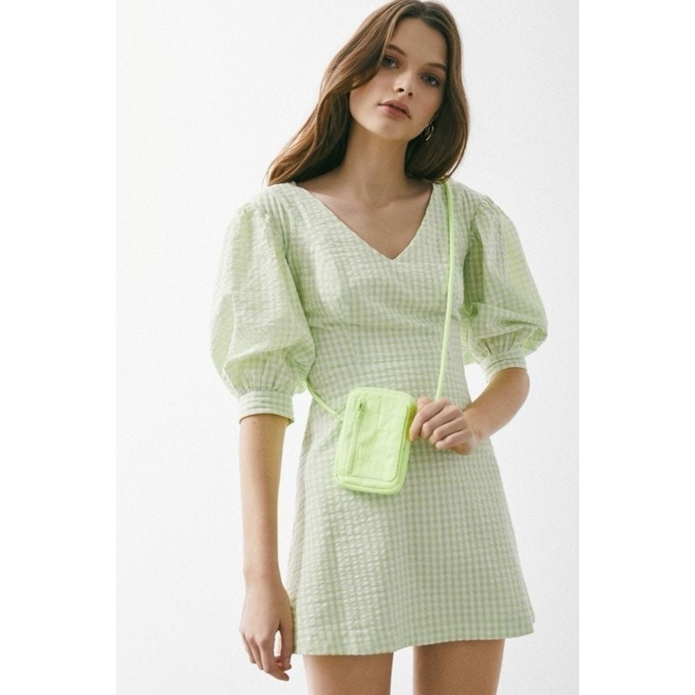 Urban Outfitters Lena Gingham Puff-Sleeve Minidress size Large